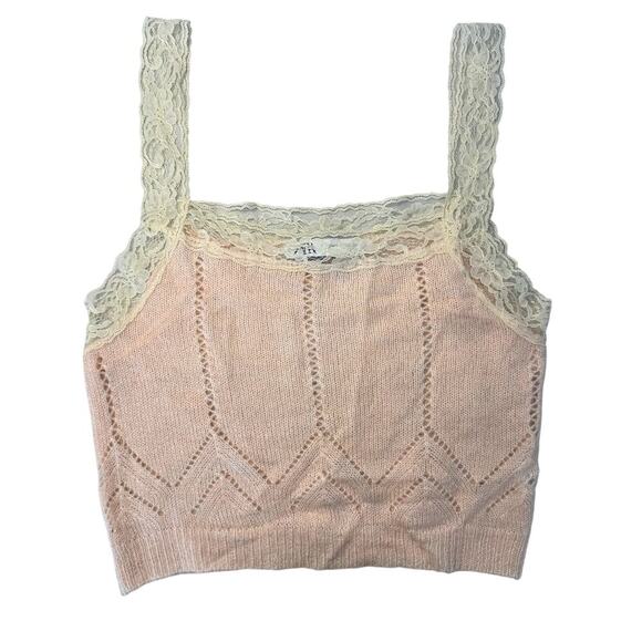 Zara Pointelle Lace Knit Crop Top Ballet Pink Women's Size Large - Picture 1 of 4